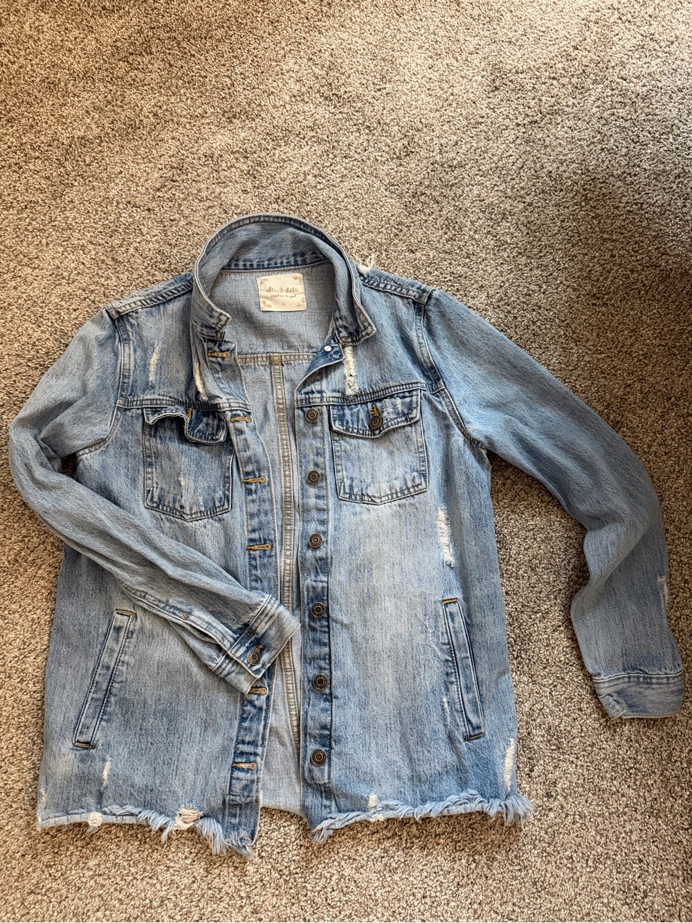 Altar'd State Light Blue Distressed Denim Jacket